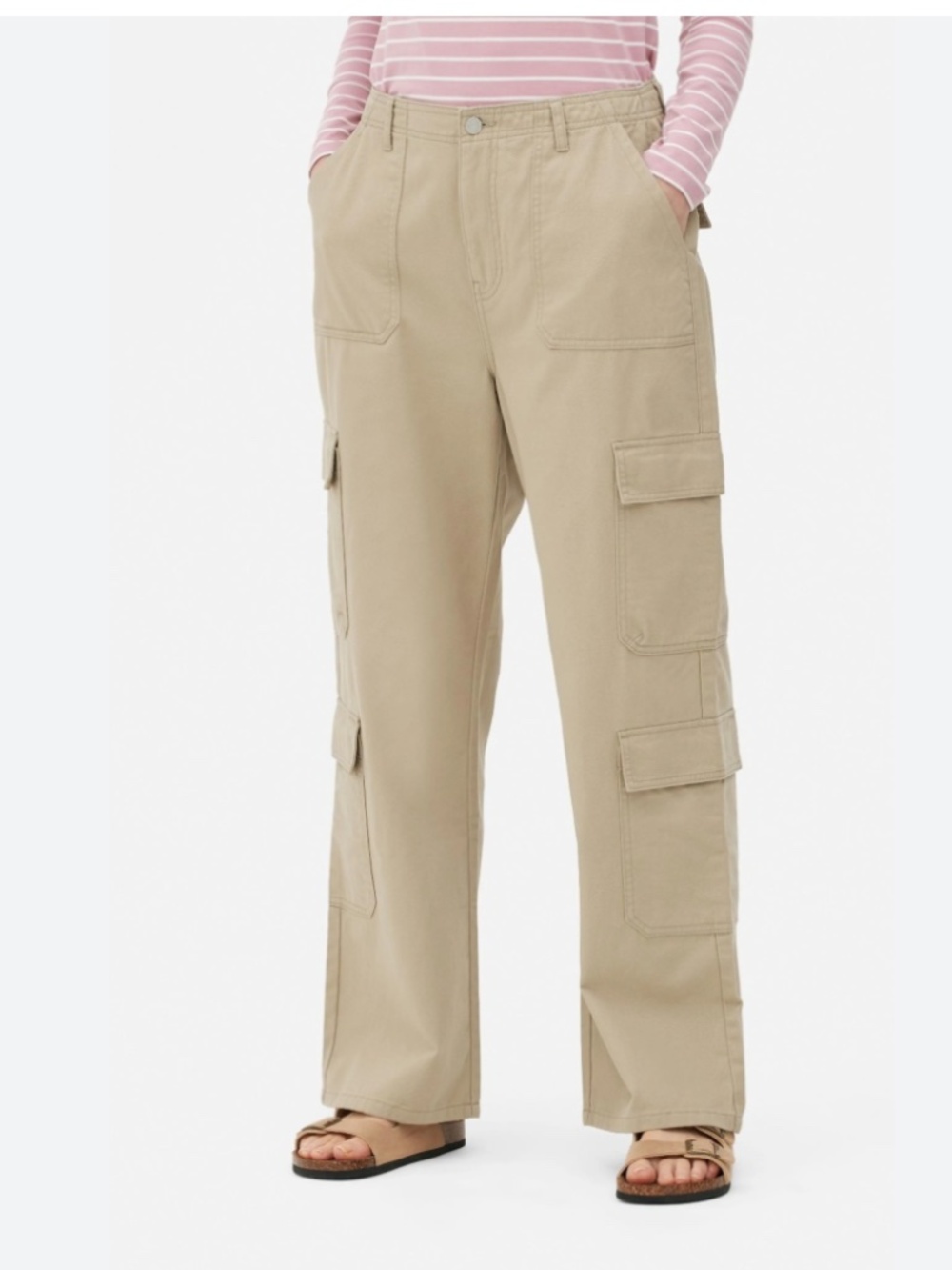 Wide Leg High Waist Cotton Cargo Pants Sz 10 Khaki
